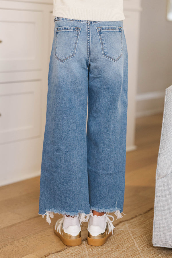 Girls: KanCan Ayla Medium Wash High Rise Slim Wide Leg Jeans