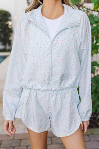Quietly Confident Light Blue Ditsy Floral Jacket