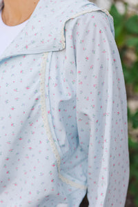 Quietly Confident Light Blue Ditsy Floral Jacket