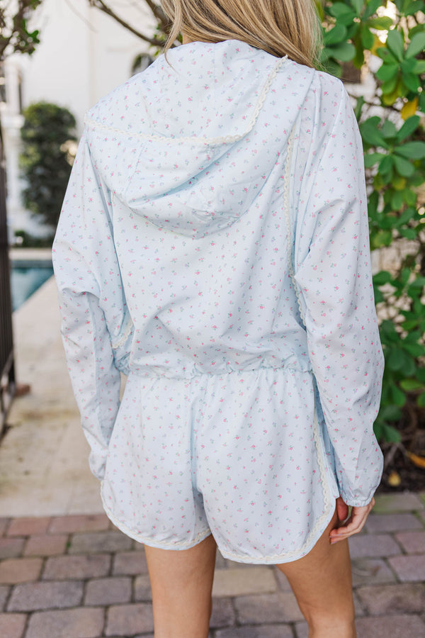 Quietly Confident Light Blue Ditsy Floral Jacket