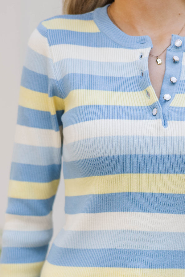 Always Cozy Blue Striped Sweater