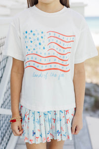 Girls: Land Of The Free White Floral Graphic Tee