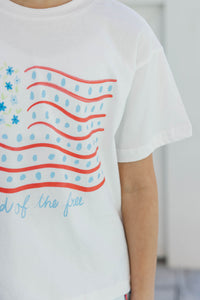 Girls: Land Of The Free White Floral Graphic Tee