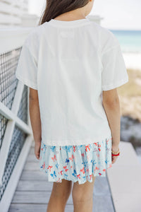 Girls: Land Of The Free White Floral Graphic Tee
