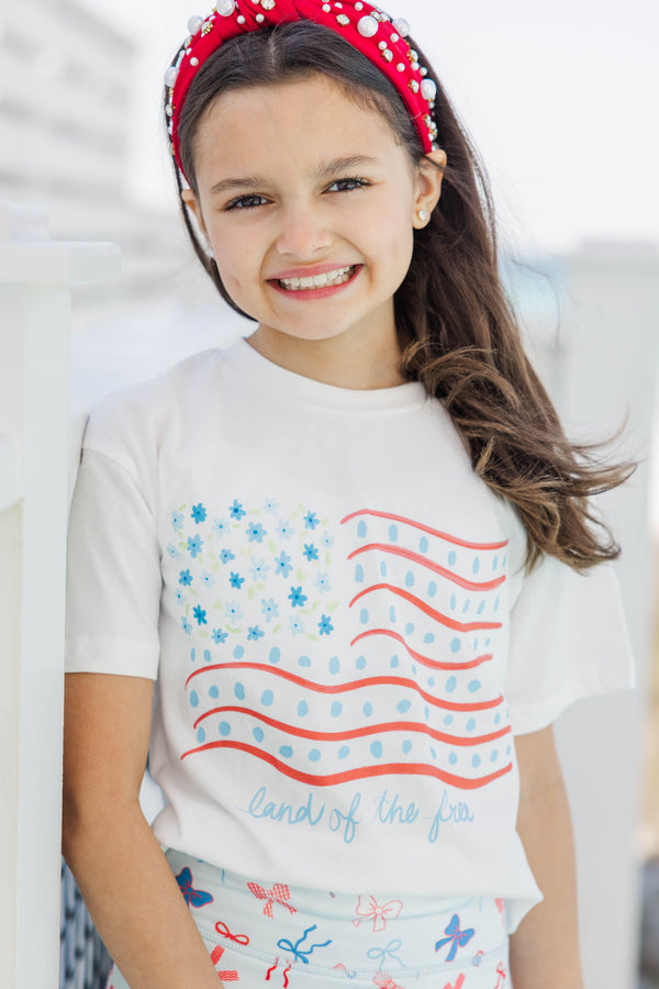 Girls: Land Of The Free White Floral Graphic Tee