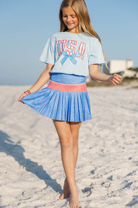Girls: USA Light Blue Striped Graphic Tee