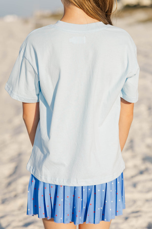 Girls: USA Light Blue Striped Graphic Tee