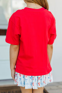 Girls: Sweet Liberty Red Plaid Graphic Tee
