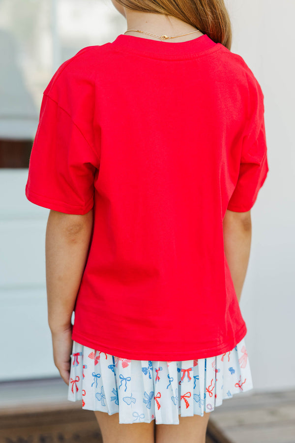 Girls: Sweet Liberty Red Plaid Graphic Tee