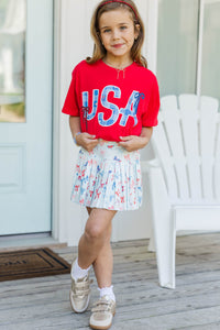 Girls: Sweet Liberty Red Plaid Graphic Tee