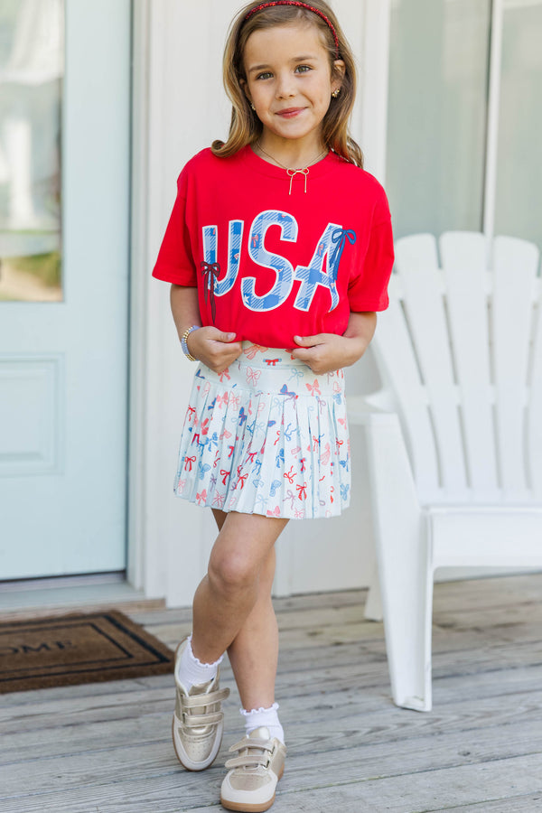 Girls: Sweet Liberty Red Plaid Graphic Tee