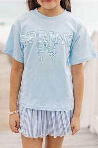 Girls: Happy Spring Light Blue Graphic Tee