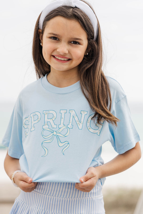 Girls: Happy Spring Light Blue Graphic Tee