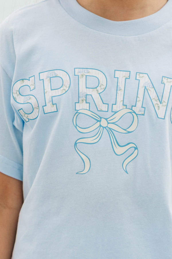 Girls: Happy Spring Light Blue Graphic Tee