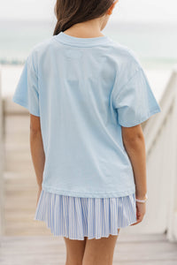 Girls: Happy Spring Light Blue Graphic Tee