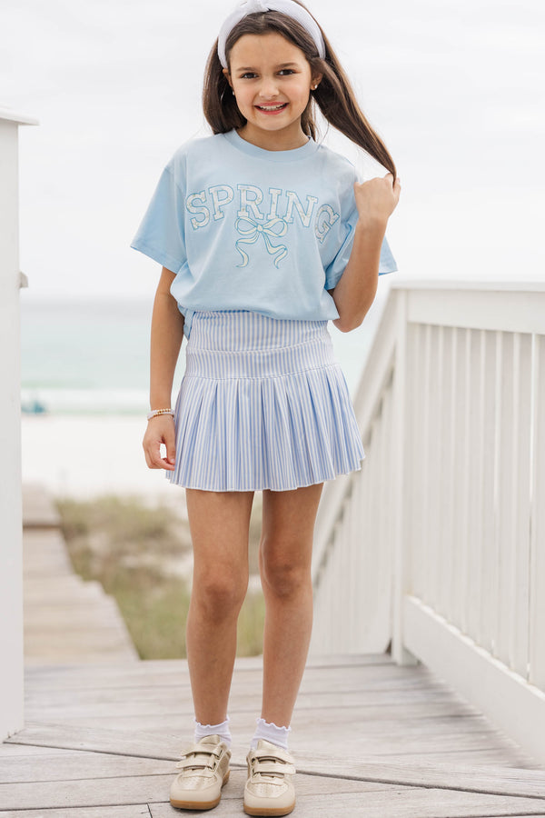 Girls: Happy Spring Light Blue Graphic Tee
