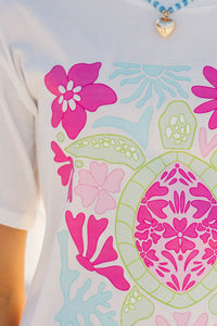 Girls: Aloha Pink & Green Sea Turtle Graphic Tee