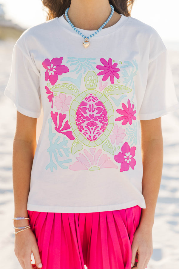 Girls: Aloha Pink & Green Sea Turtle Graphic Tee