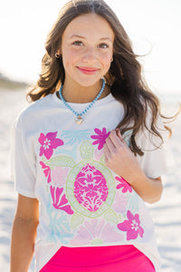 Girls: Aloha Pink & Green Sea Turtle Graphic Tee