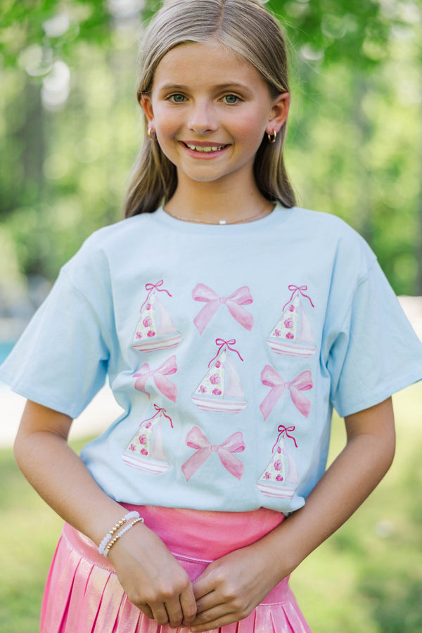 Girls: Boats And Bows Light Blue Graphic Tee