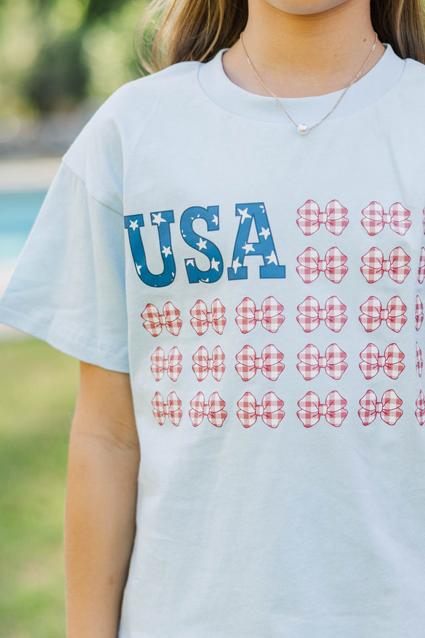 Girls: Star Spangled Bows Light Blue Graphic Tee