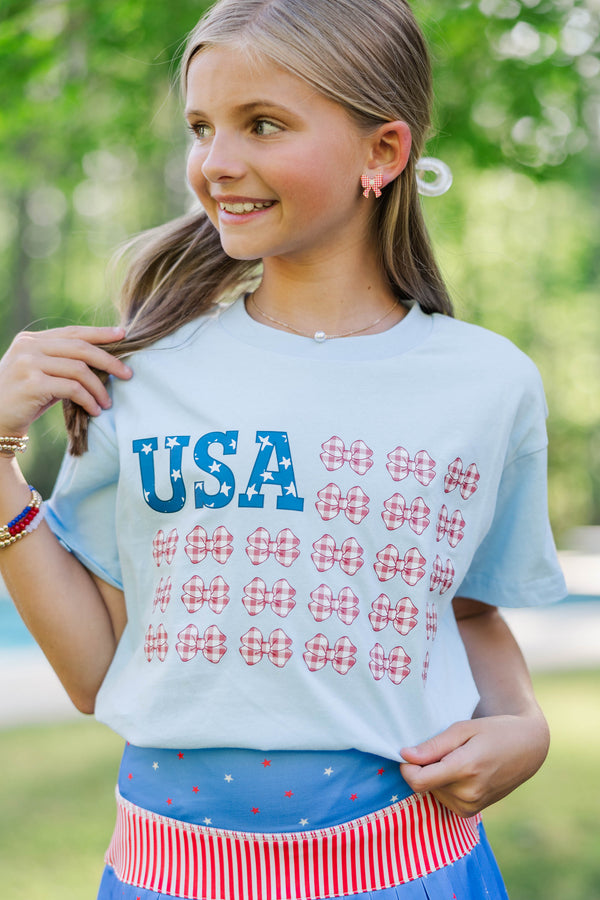 Girls: Star Spangled Bows Light Blue Graphic Tee