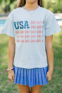 Girls: Star Spangled Bows Light Blue Graphic Tee