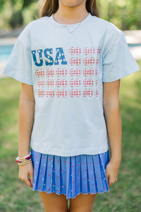 Girls: Star Spangled Bows Light Blue Graphic Tee