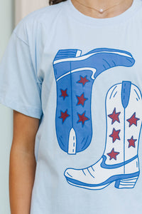 Girls: Patriotic Cowgirl Light Blue Graphic Tee