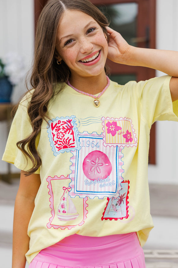 Girls: Postmarked Paradise Yellow Graphic Tee