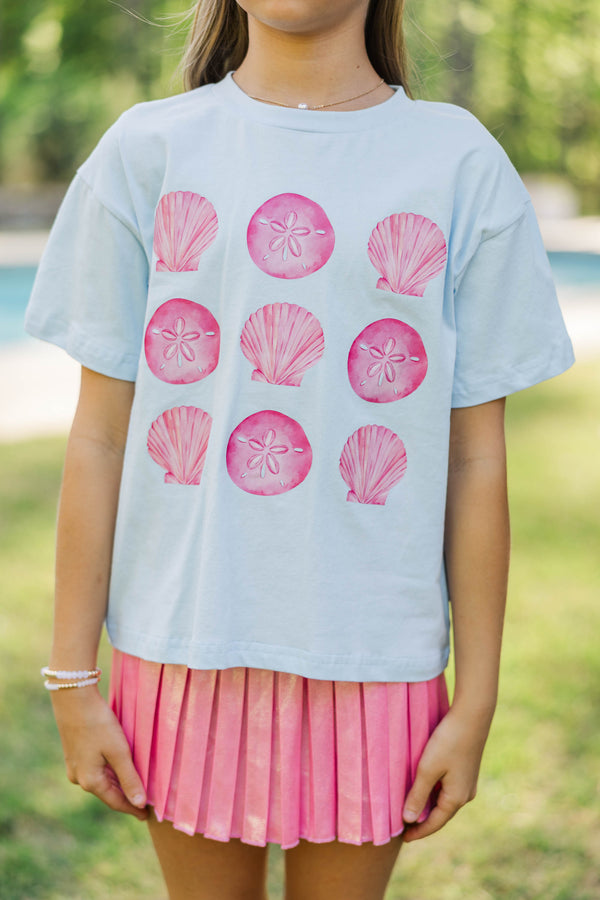 Girls: Seashells By The Seashore Light Blue Graphic Tee