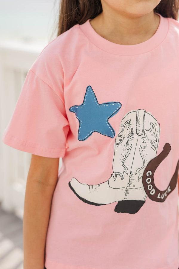 Girls: Good Luck Cowgirl Blush Graphic Tee