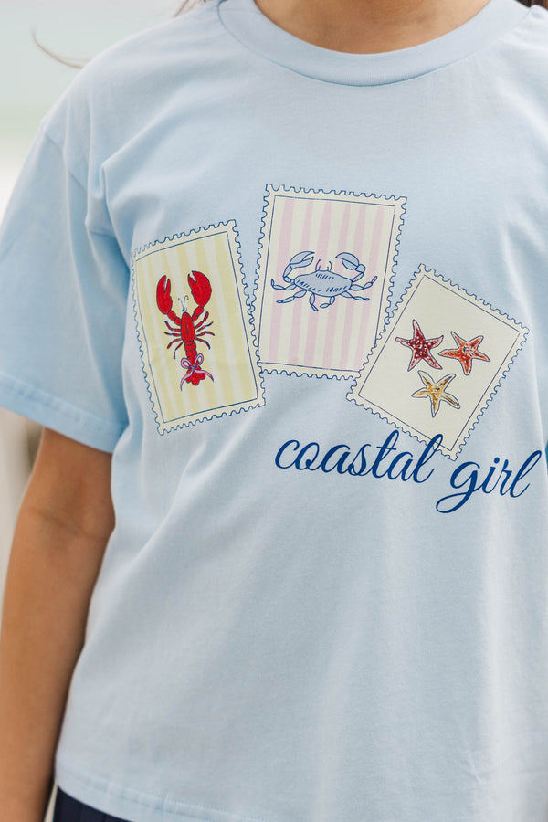 Girls: Coastal Girl Light Blue Graphic Tee