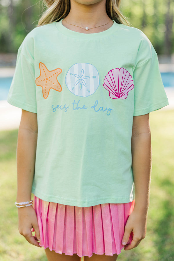 Girls: Seas The Day Mint Graphic Tee