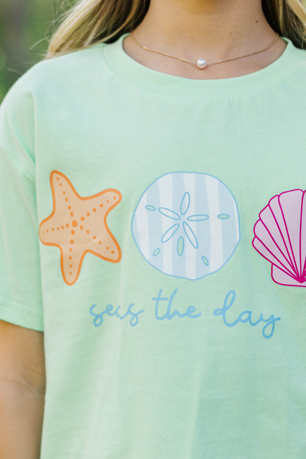 Girls: Seas The Day Mint Graphic Tee