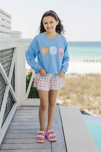 Girls: Seas The Day Light Blue Embroidered Sweatshirt