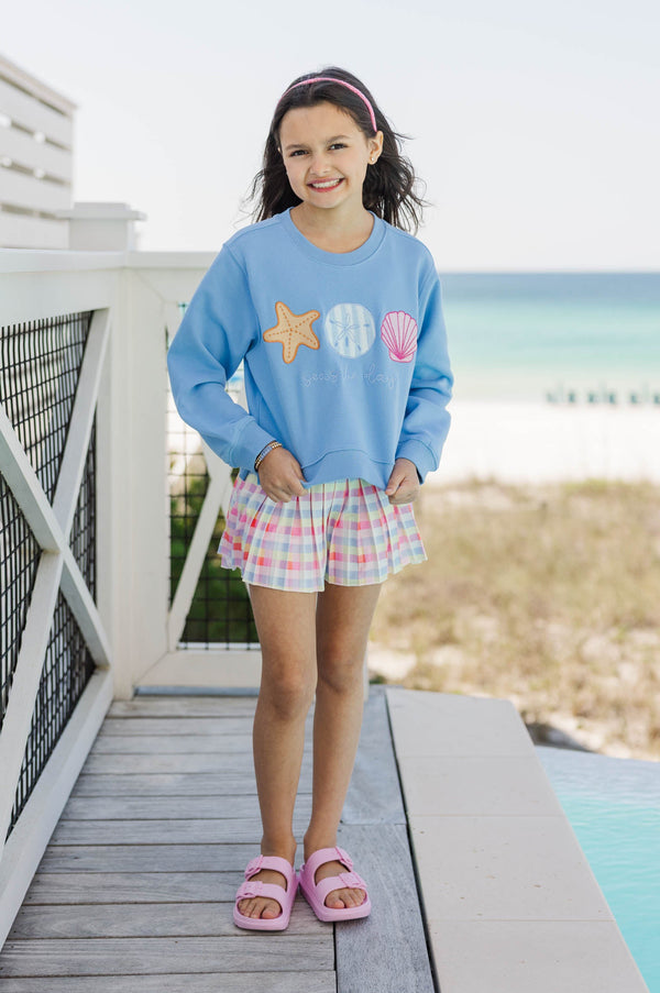 Girls: Seas The Day Light Blue Embroidered Sweatshirt