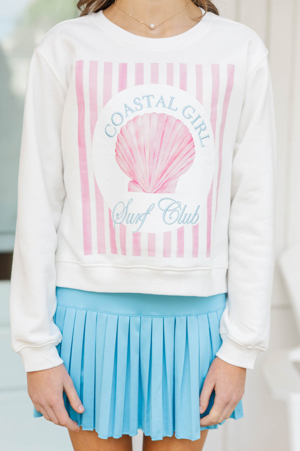 Girls: Surf Club White Embroidered Sweatshirt