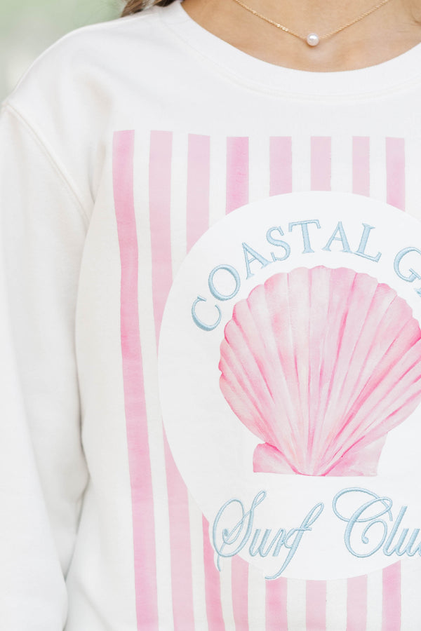 Girls: Surf Club White Embroidered Sweatshirt