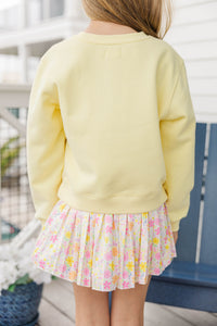 Girls: Just Beachy Yellow Embroidered Sweatshirt