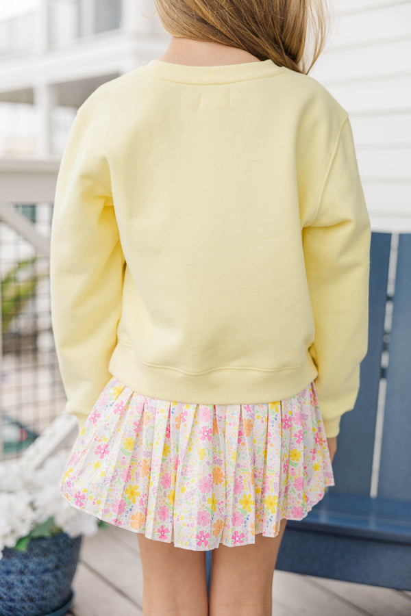 Girls: Just Beachy Yellow Embroidered Sweatshirt