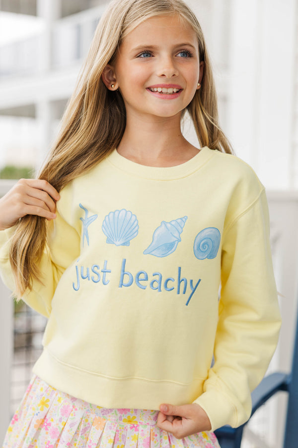 Girls: Just Beachy Yellow Embroidered Sweatshirt