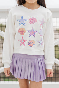 Girls: Sandy Shores White Graphic Sweatshirt