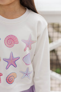 Girls: Sandy Shores White Graphic Sweatshirt
