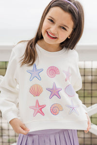 Girls: Sandy Shores White Graphic Sweatshirt
