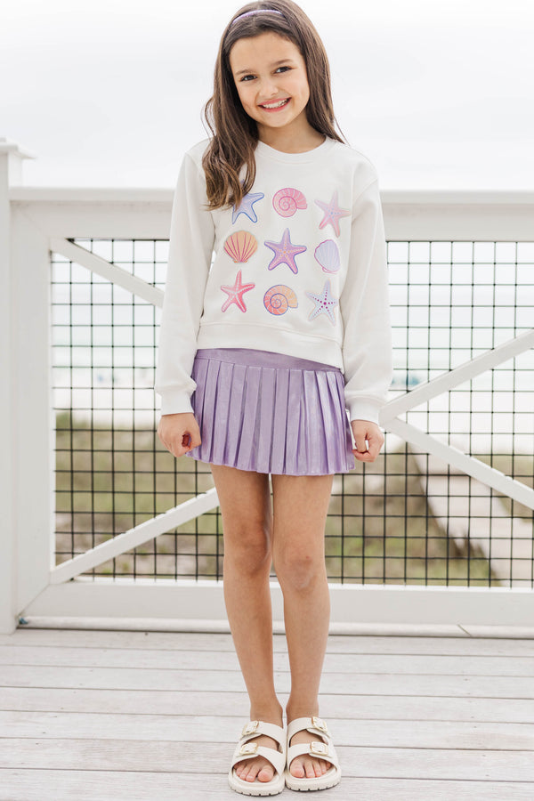 Girls: Sandy Shores White Graphic Sweatshirt