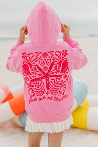Girls: At Sea Pink Starfish Embroidered Hoodie