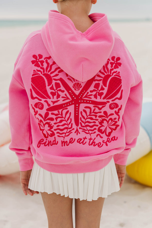 Girls: At Sea Pink Starfish Embroidered Hoodie