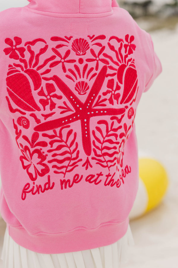 Girls: At Sea Pink Starfish Embroidered Hoodie