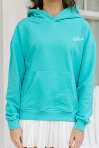 Girls: Aloha Aqua Sea Turtle Embroidered Hoodie
